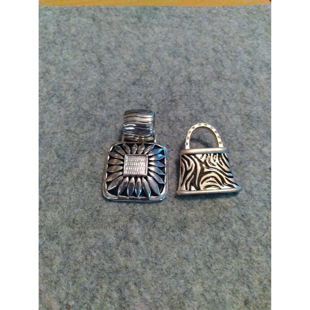 Vintage Silver Tone Purse Charm Set Art Deco Zebra Pattern Pendant